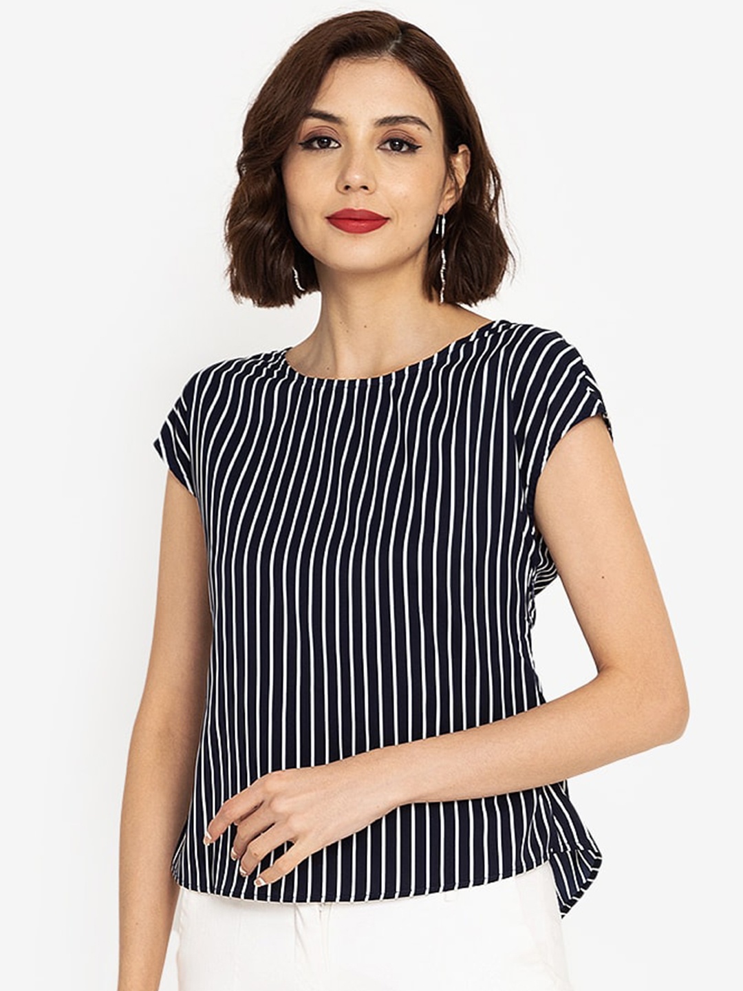 

ZALORA WORK Black & White Striped Styled Back Top