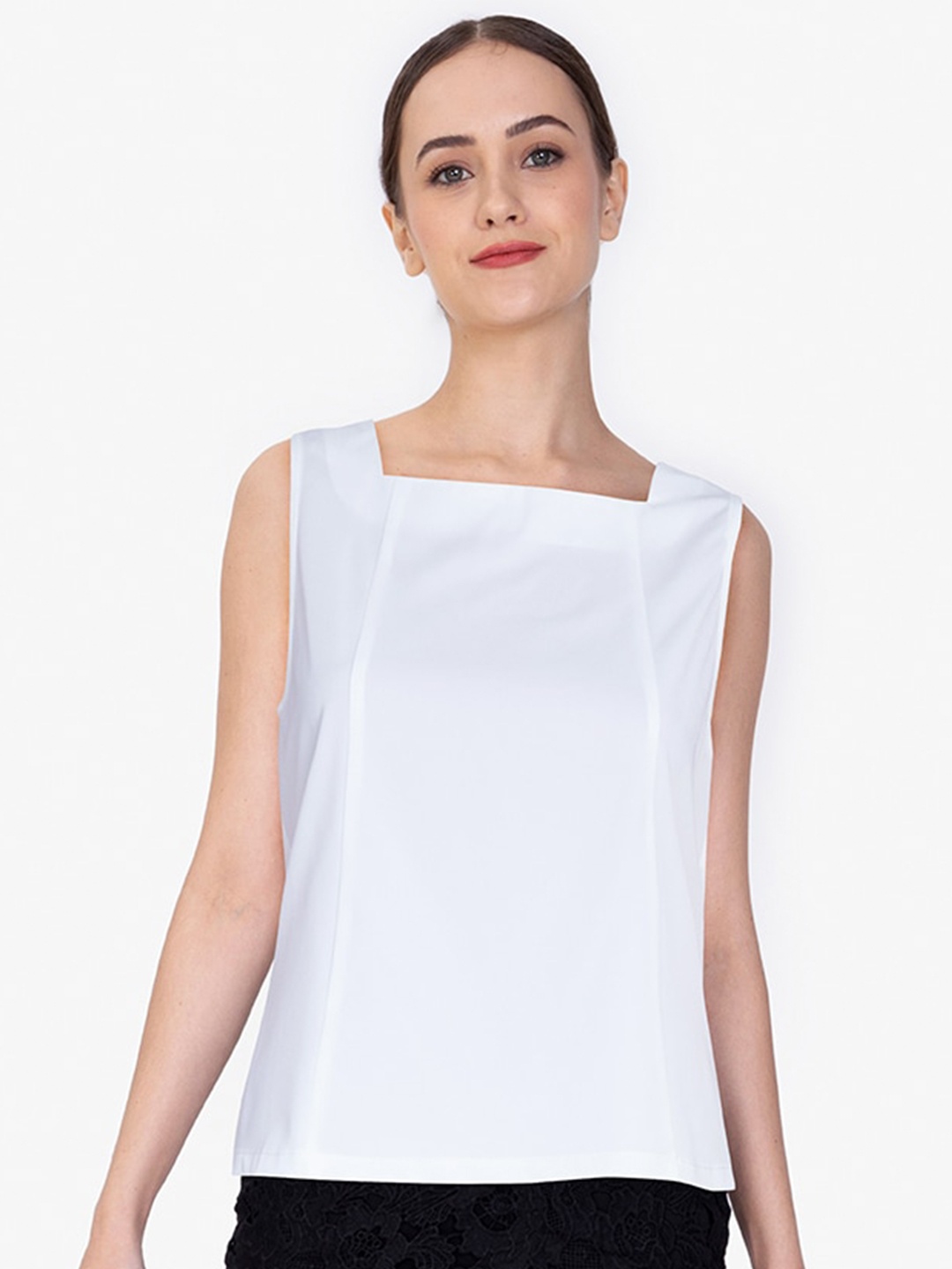 

ZALORA WORK Women White Solid Square Neck Top