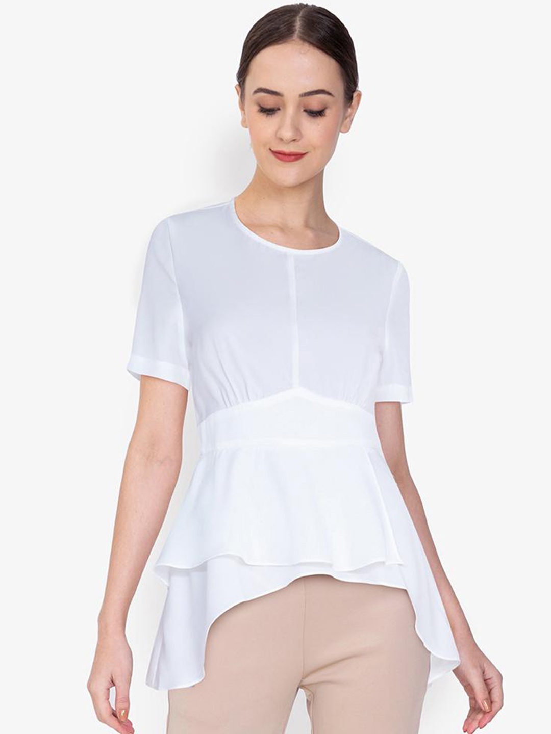 

ZALORA WORK White Layered Peplum Top
