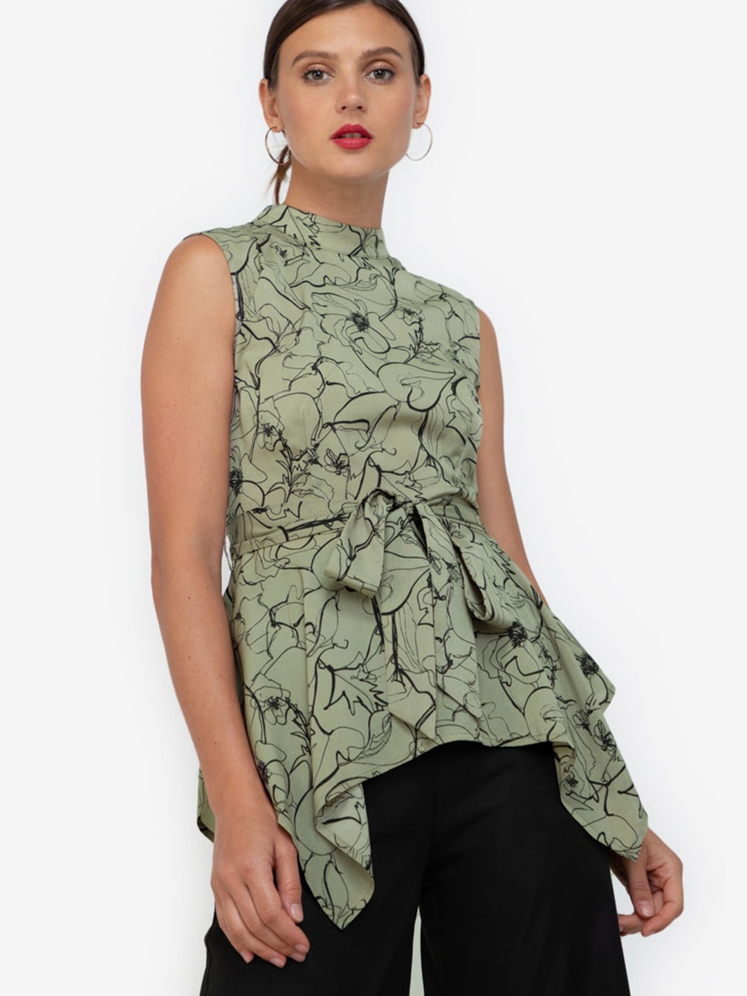 

ZALORA WORK Women Green Abstract Printed Asymmetrical Hem Top