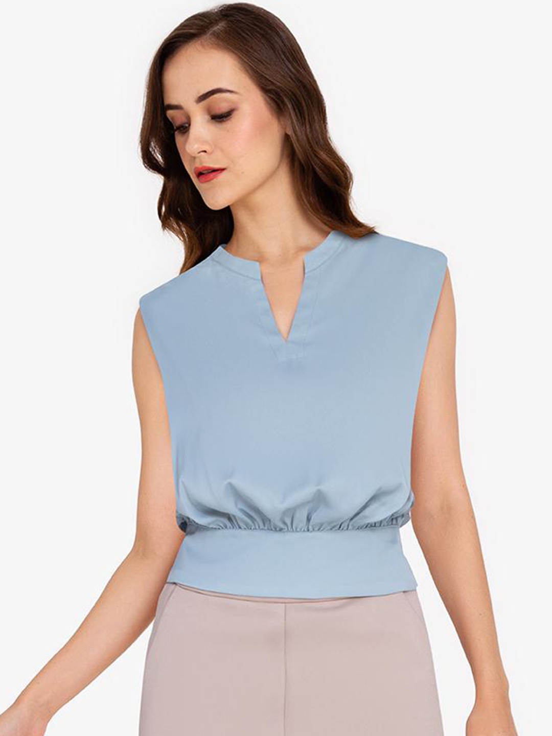 

ZALORA WORK White Mandarin Collar Top