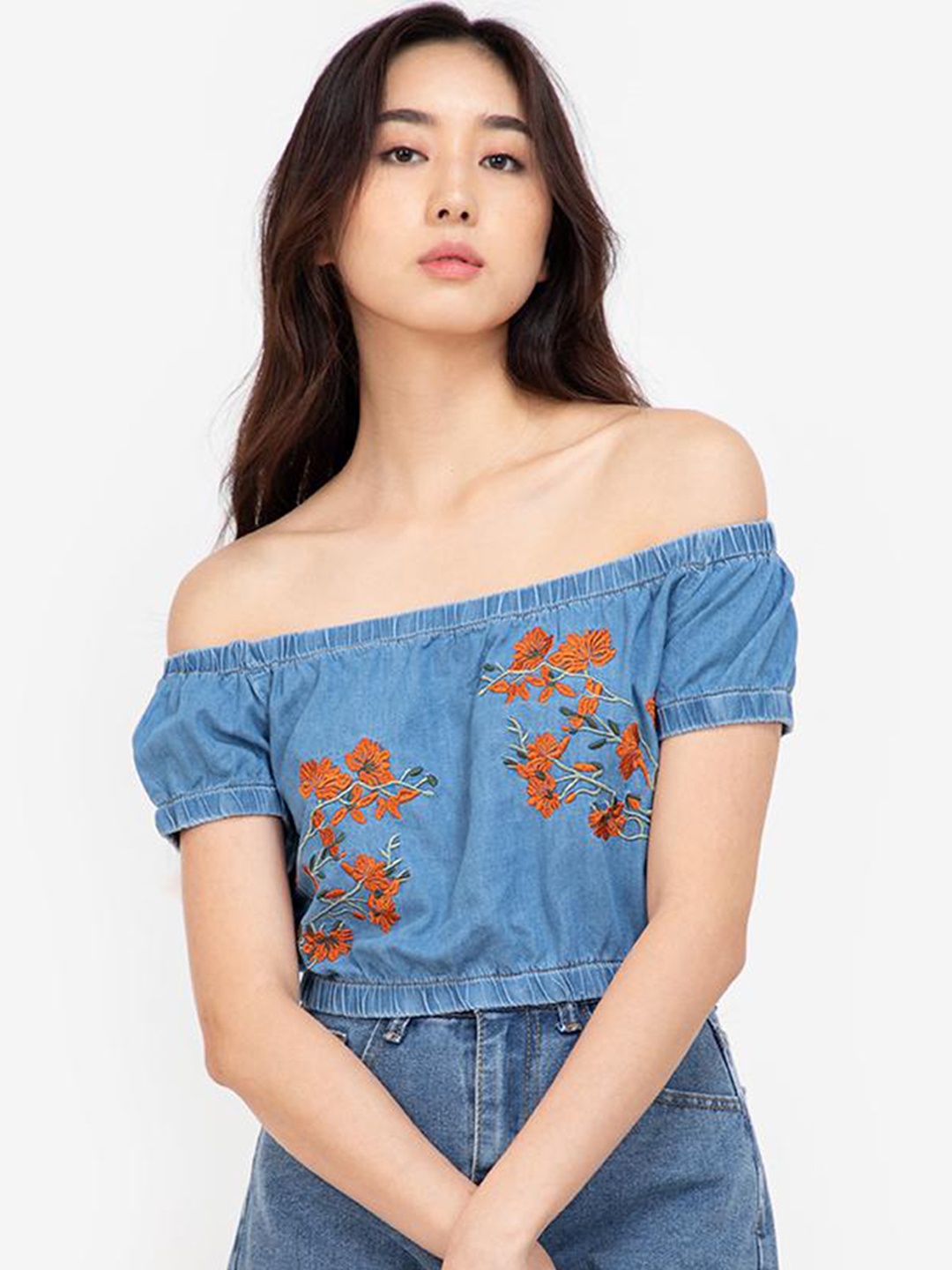 

ZALORA BASICS Blue Sweetheart Neck Bralette Crop Top