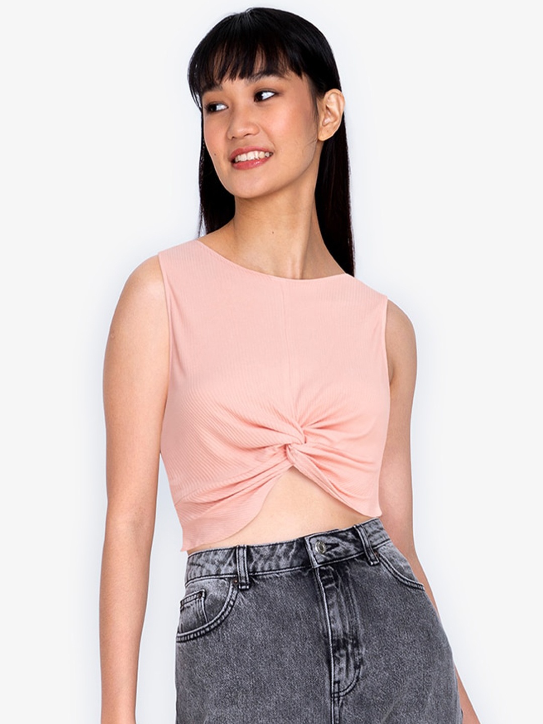 

ZALORA BASICS Pink Twisted Tank Crop Top