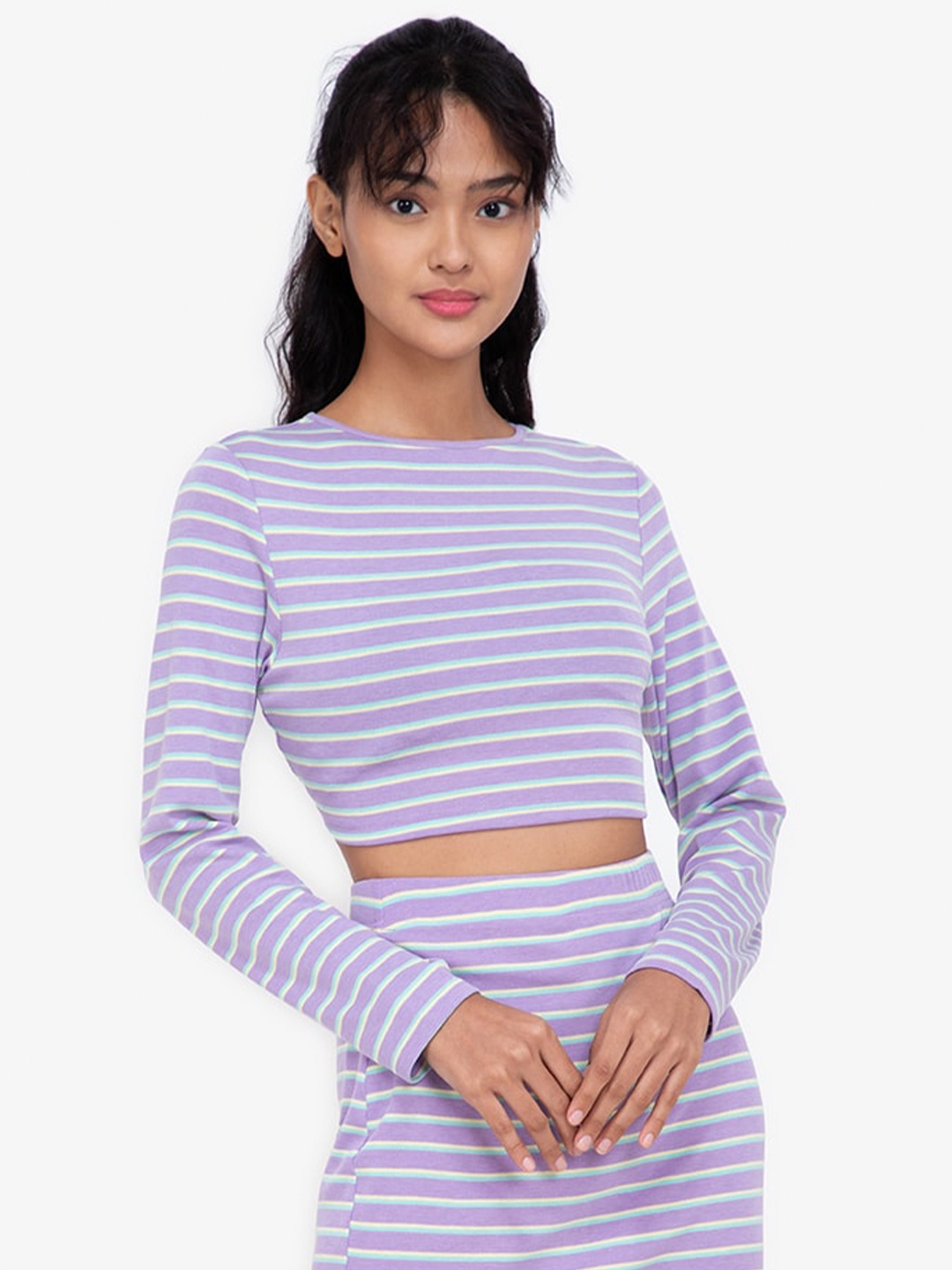 

ZALORA BASICS Multicoloured Striped Crop Top, Multi
