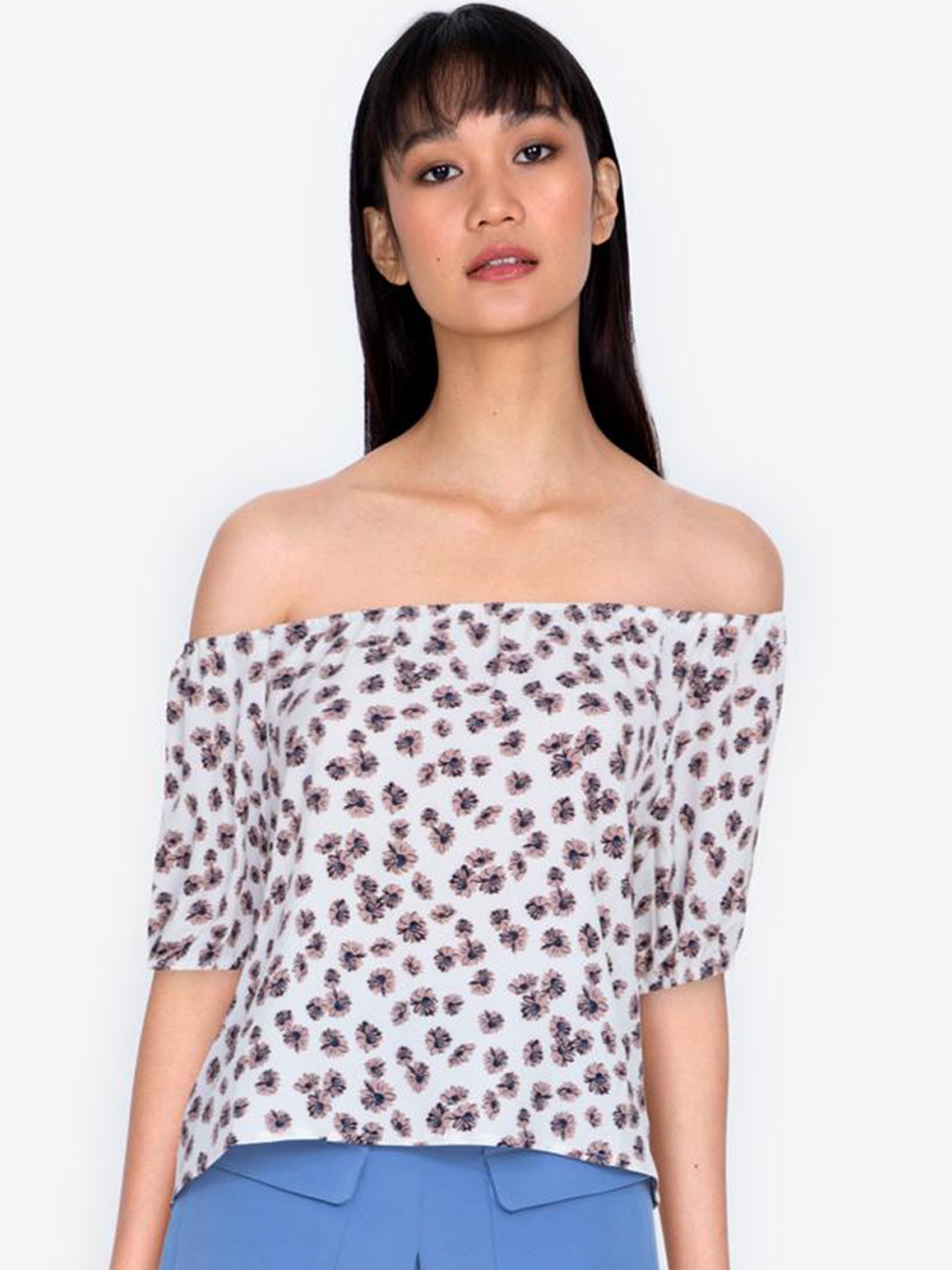 

ZALORA BASICS Multicoloured Floral Print Off-Shoulder Top, Multi