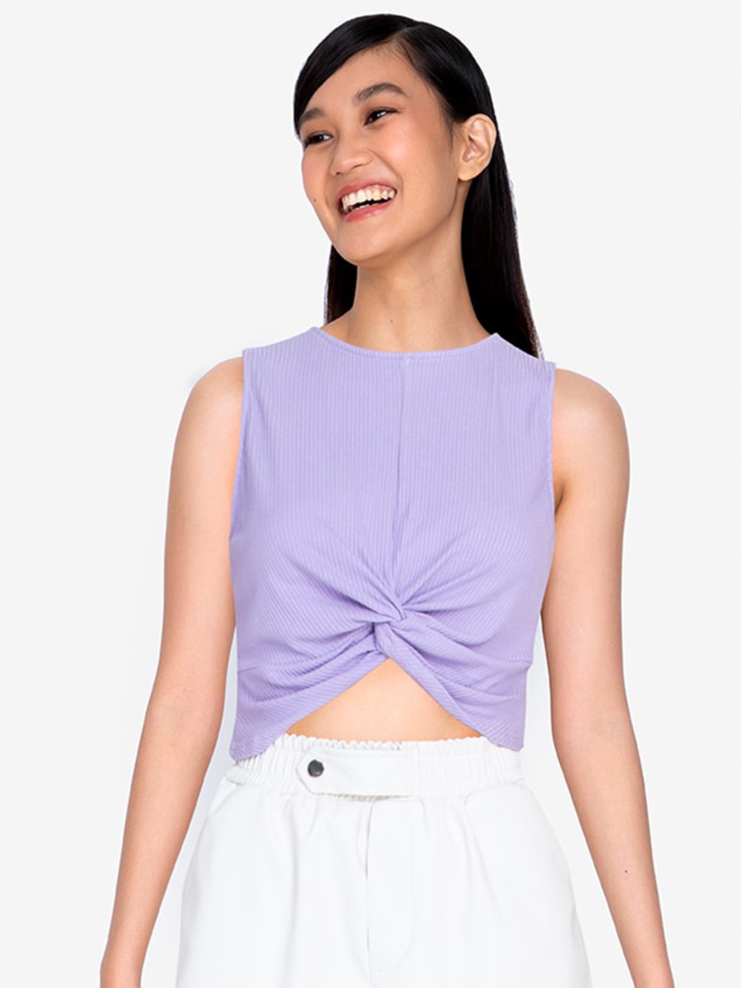 

ZALORA BASICS Purple Twist Hem Rib Tank Top