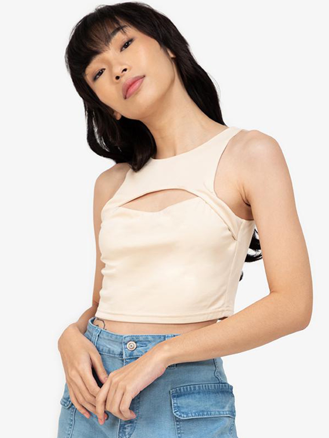 

ZALORA BASICS Blue Front Cut Out Halter Top