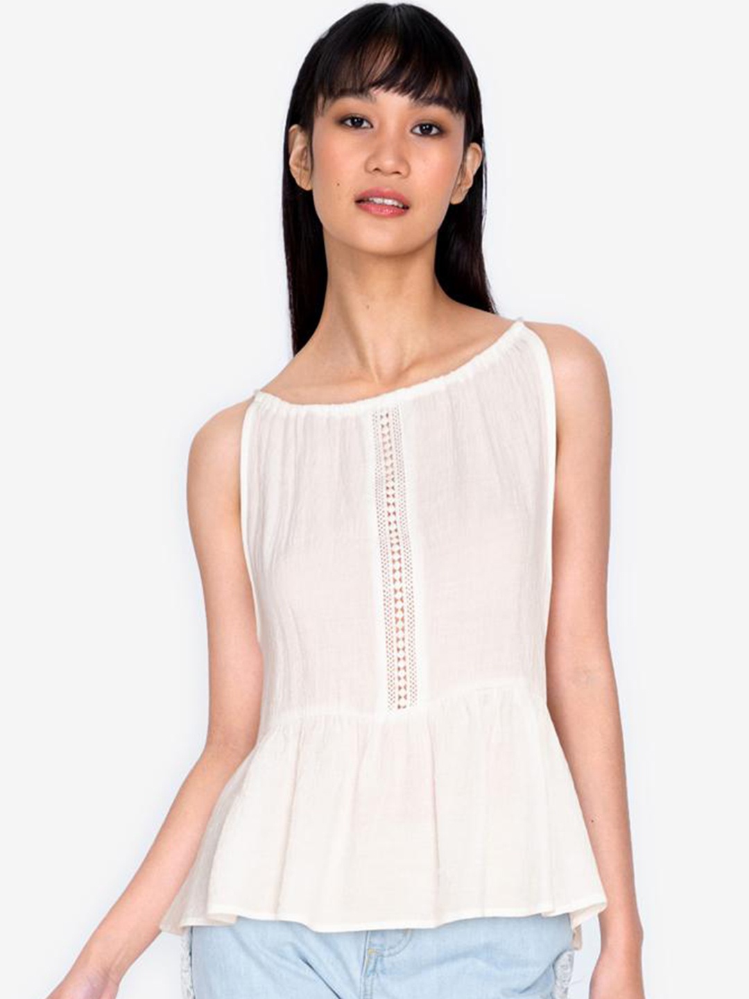 

ZALORA BASICS Women White Sleeveless Lace Trim Top