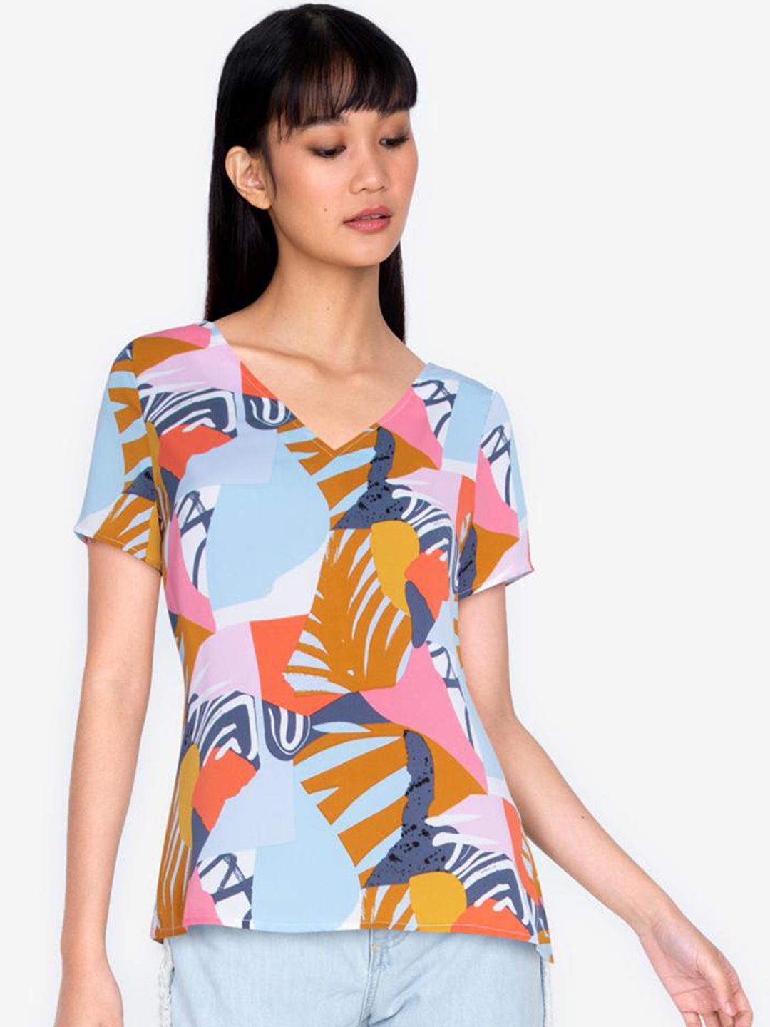 

ZALORA BASICS Teal & White Floral Print Top