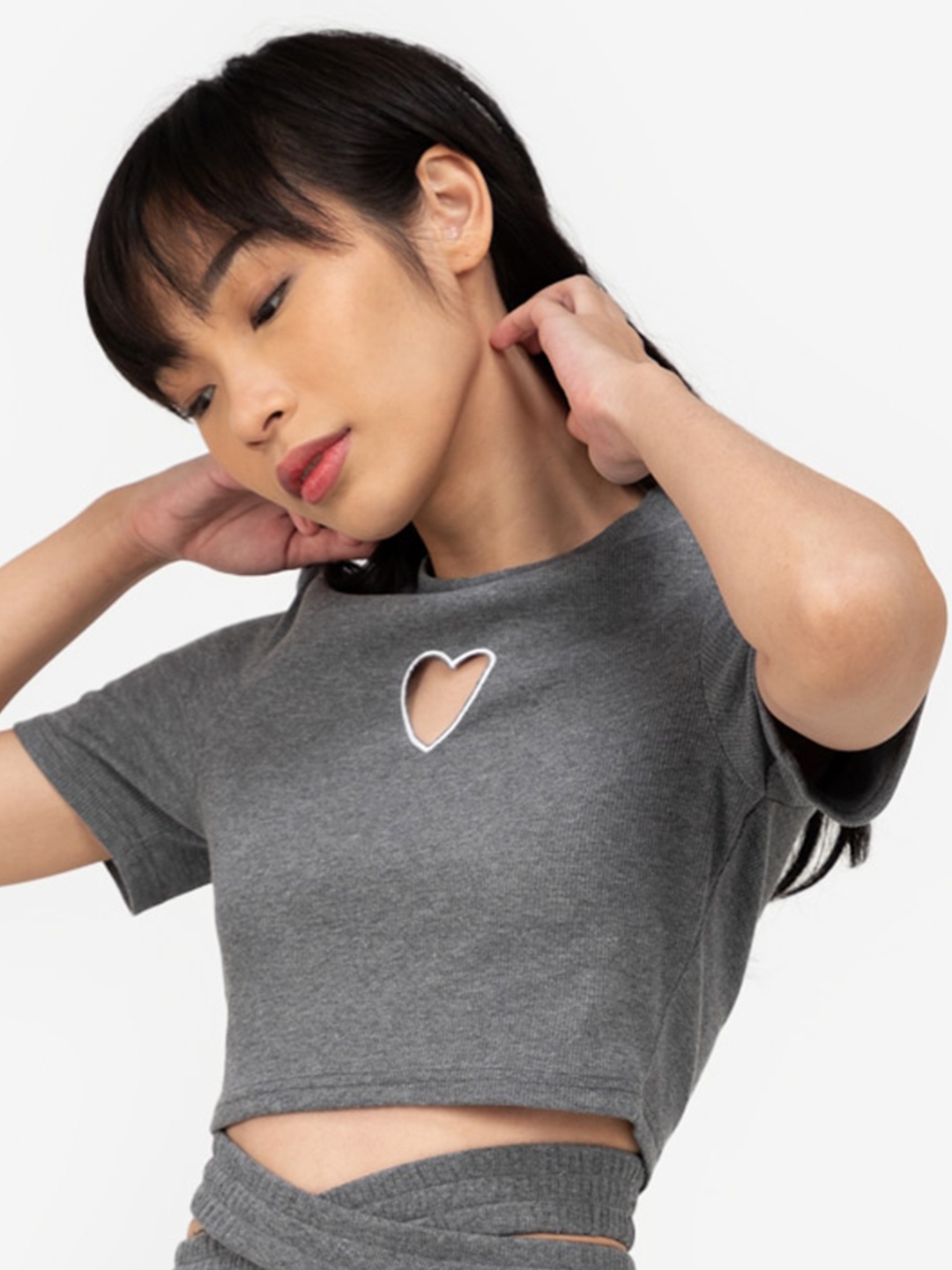 

ZALORA BASICS Grey Keyhole Neck Top