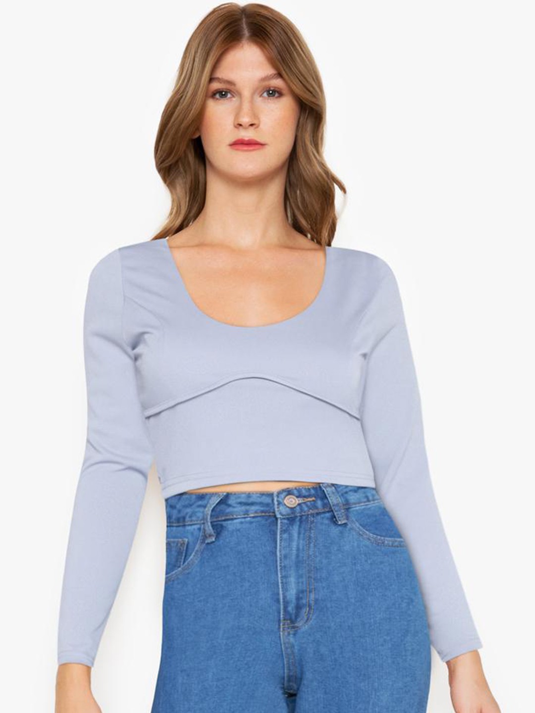 

ZALORA BASICS Blue Piping Detail Long Sleeve Top