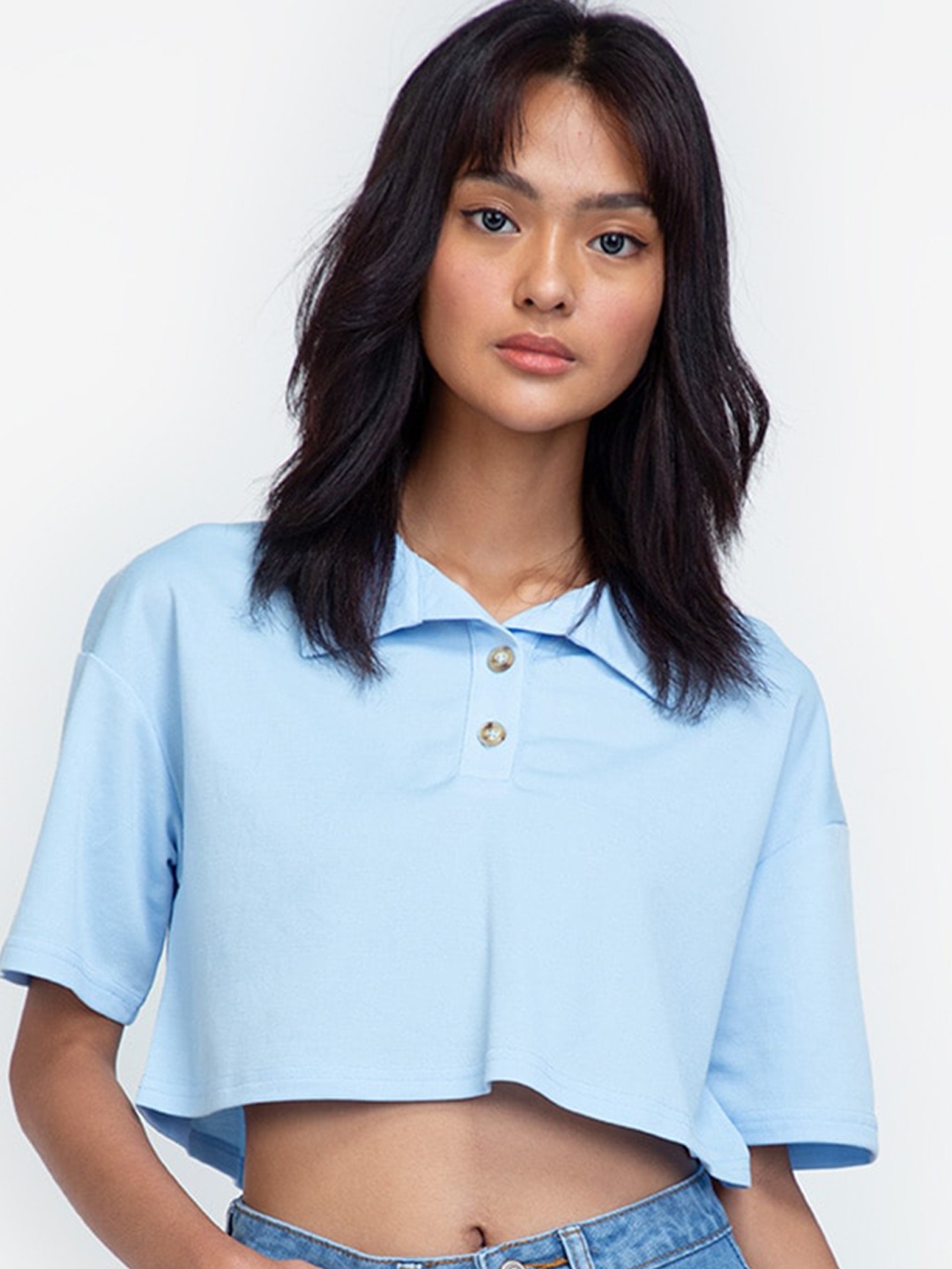 

ZALORA BASICS Blue Boxy Crop Top