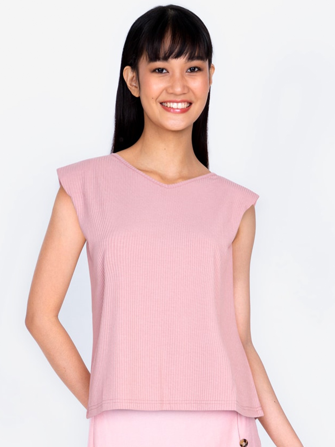 

ZALORA BASICS Pink Rib V Neck Top