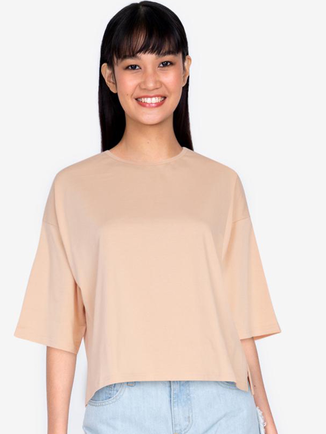 

ZALORA BASICS Beige Solid Extended Sleeves Top