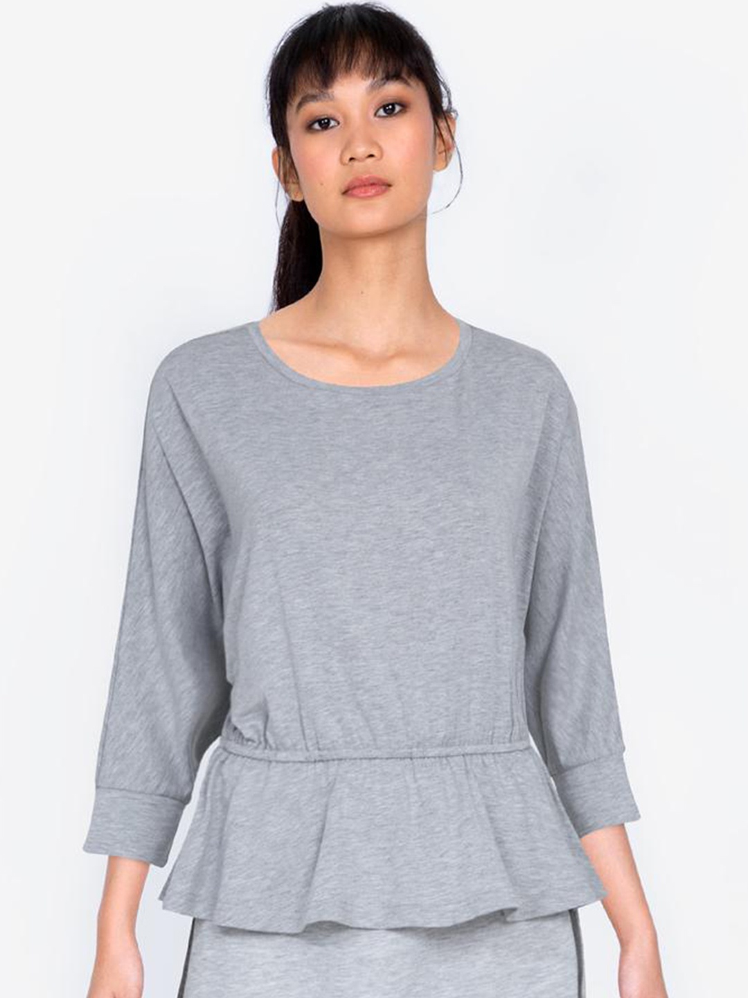 

ZALORA BASICS Women Grey Gathered Waist 3/4 Sleeve Top