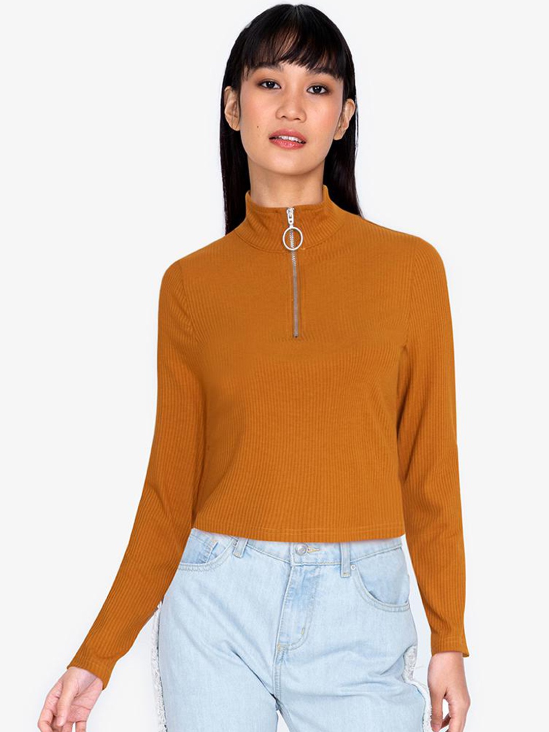 

ZALORA BASICS Mustard Yellow Ribbed High Neck Top