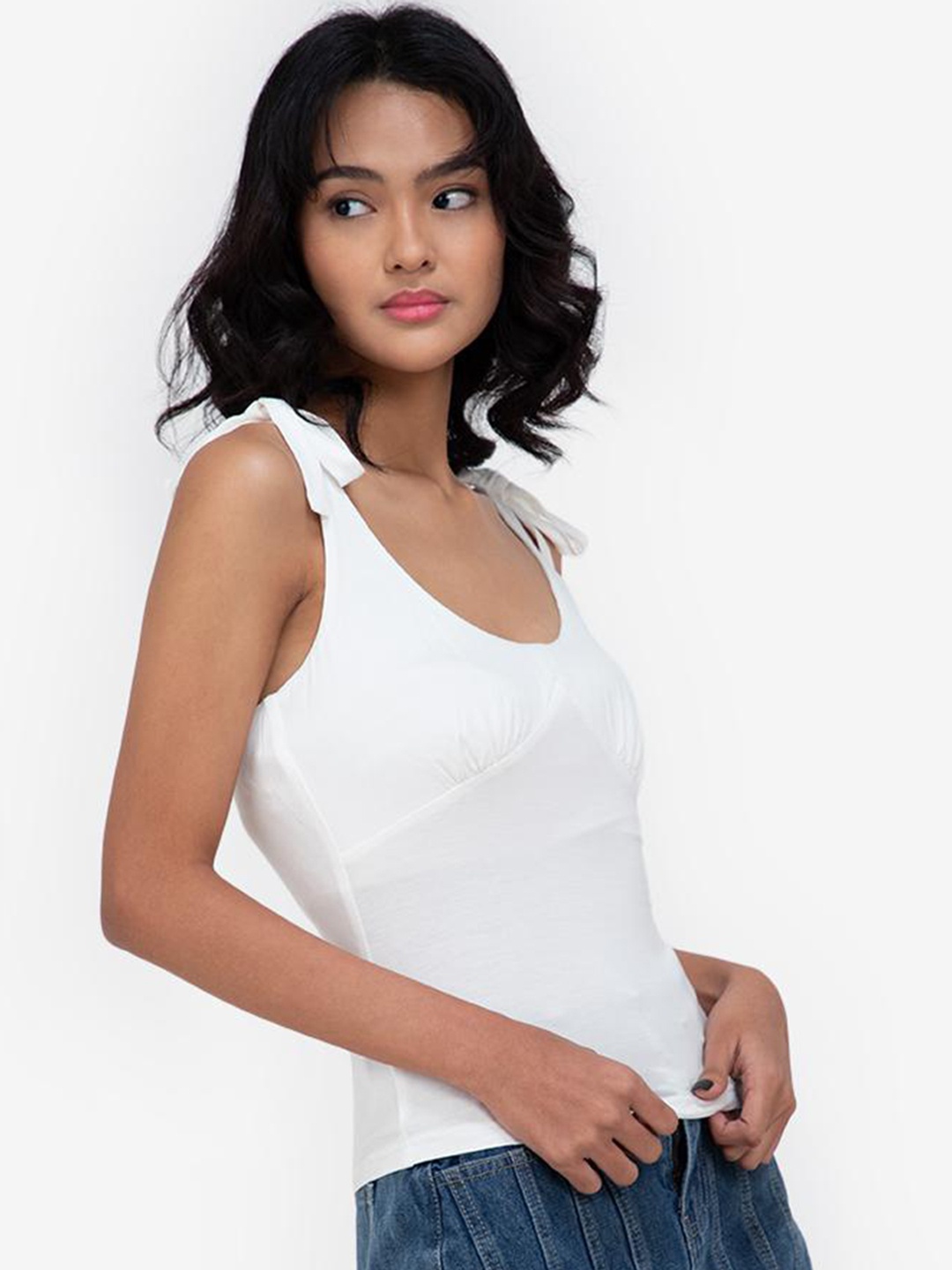 

ZALORA BASICS White Smocked Tie-Up Tank Top
