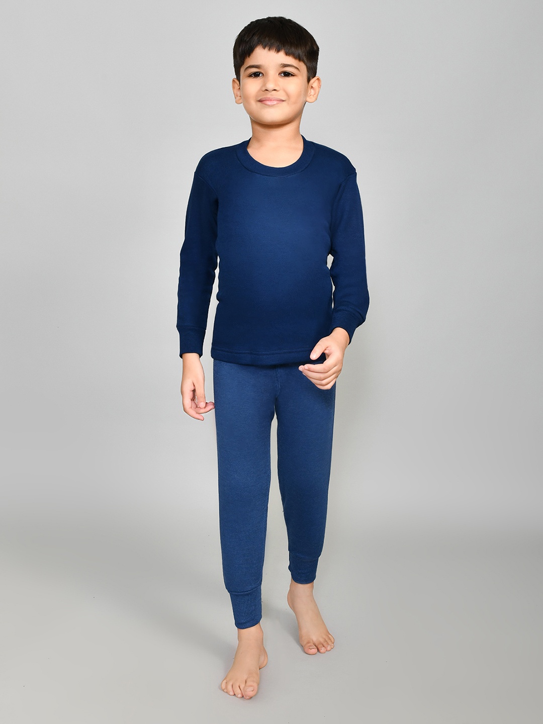 

Lux Cottswool Boys Blue Solid Cotton Slim-Fit Thermal Set