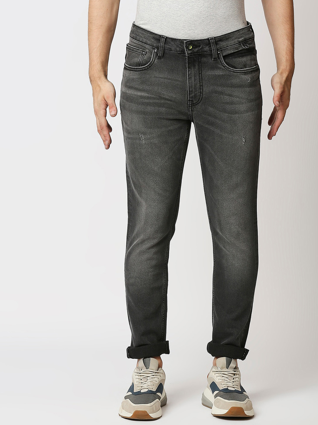 

WAIMEA Men Grey Durban Slim Fit Mildly Distress Heavy Fade Stretchable Denims