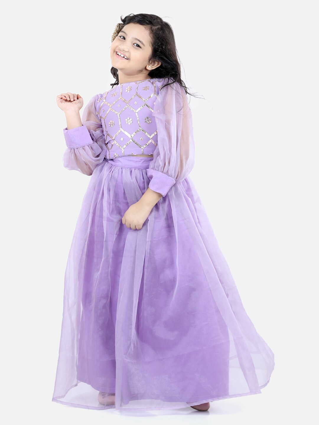 

Fairies Forever Girls Lavender & Silver-Toned Embroidered Ready to Wear Lehenga Set