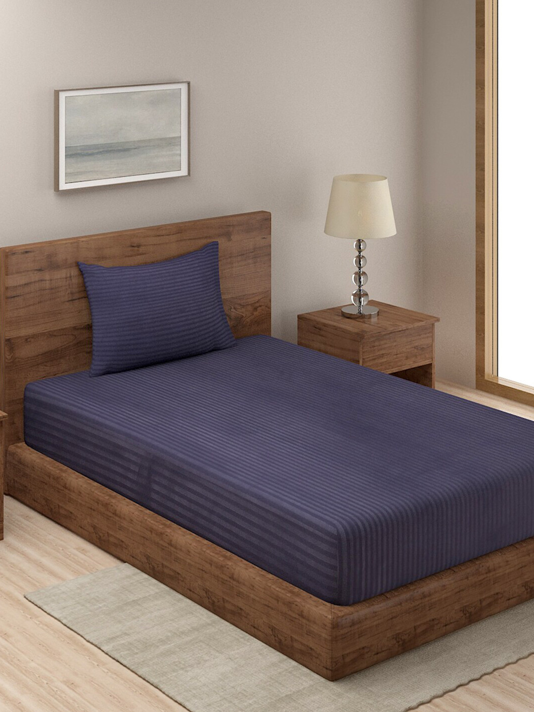 

TAG 7 Purple Striped 210 TC Single Bedsheet with 1 Pillow Covers