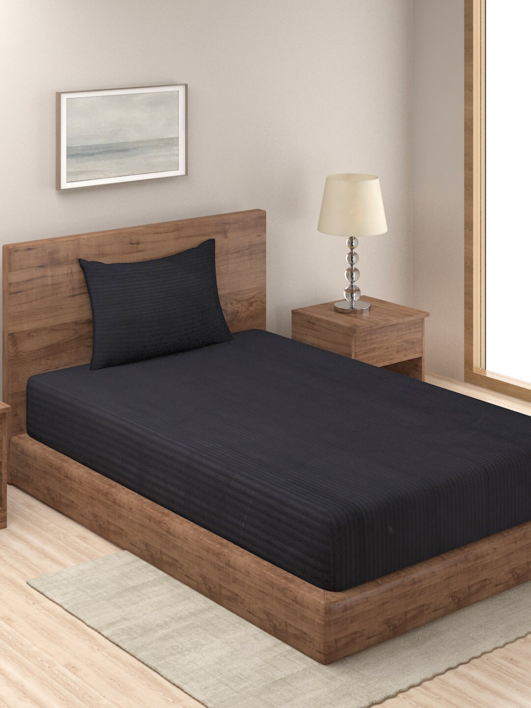 

TAG 7 Black Striped 210 TC King Bedsheet with 1 Pillow Cover