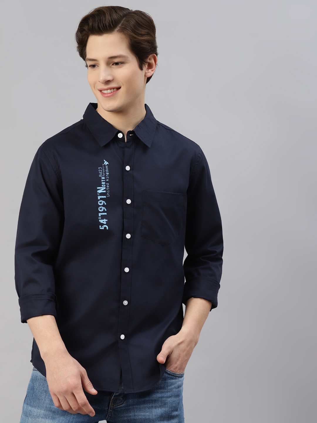 

Hubberholme Men Navy Blue Casual Shirt