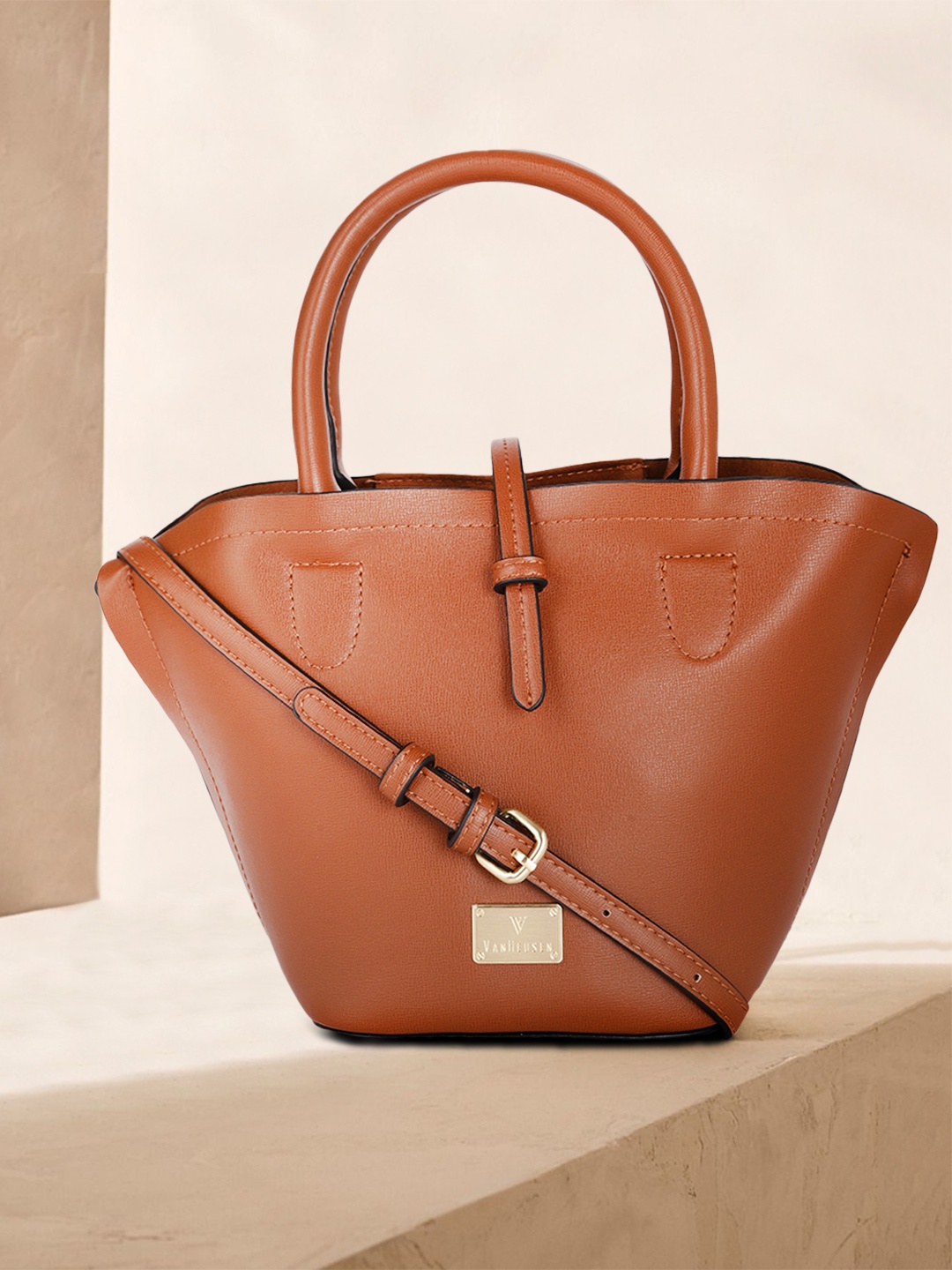 

Van Heusen Tan Brown Solid Structured Handheld Bag