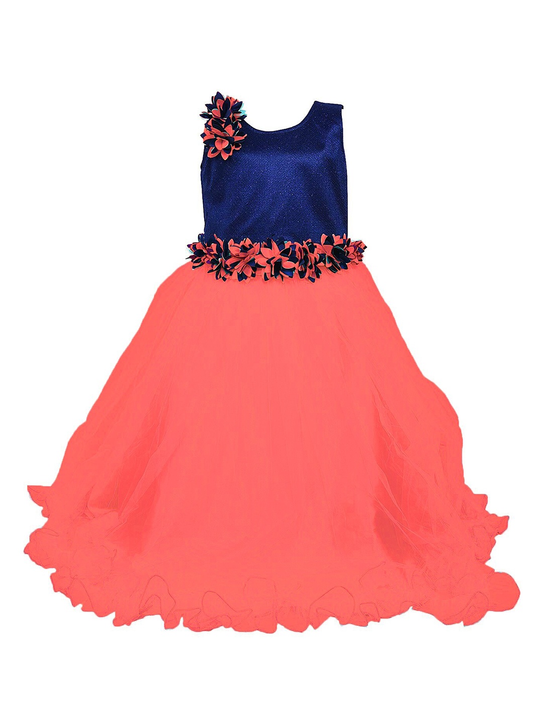 

Kidling Girls Peach-Coloured & Blue Net Maxi Dress