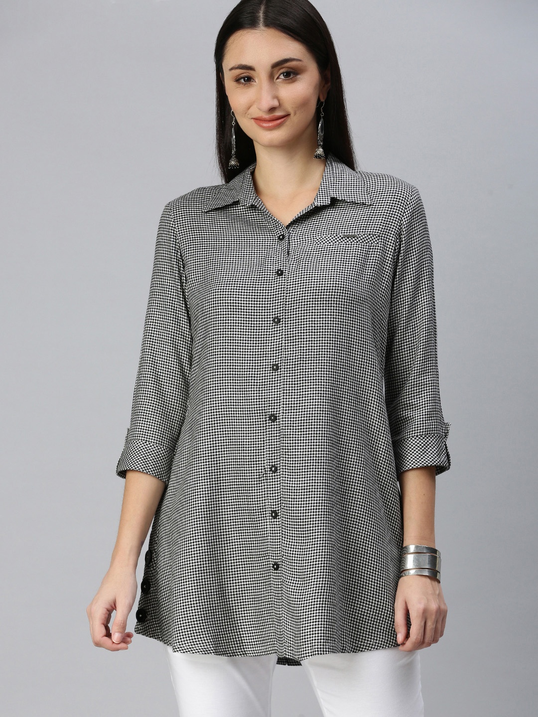 

ETIQUETTE Women Black & White Checked Kurta