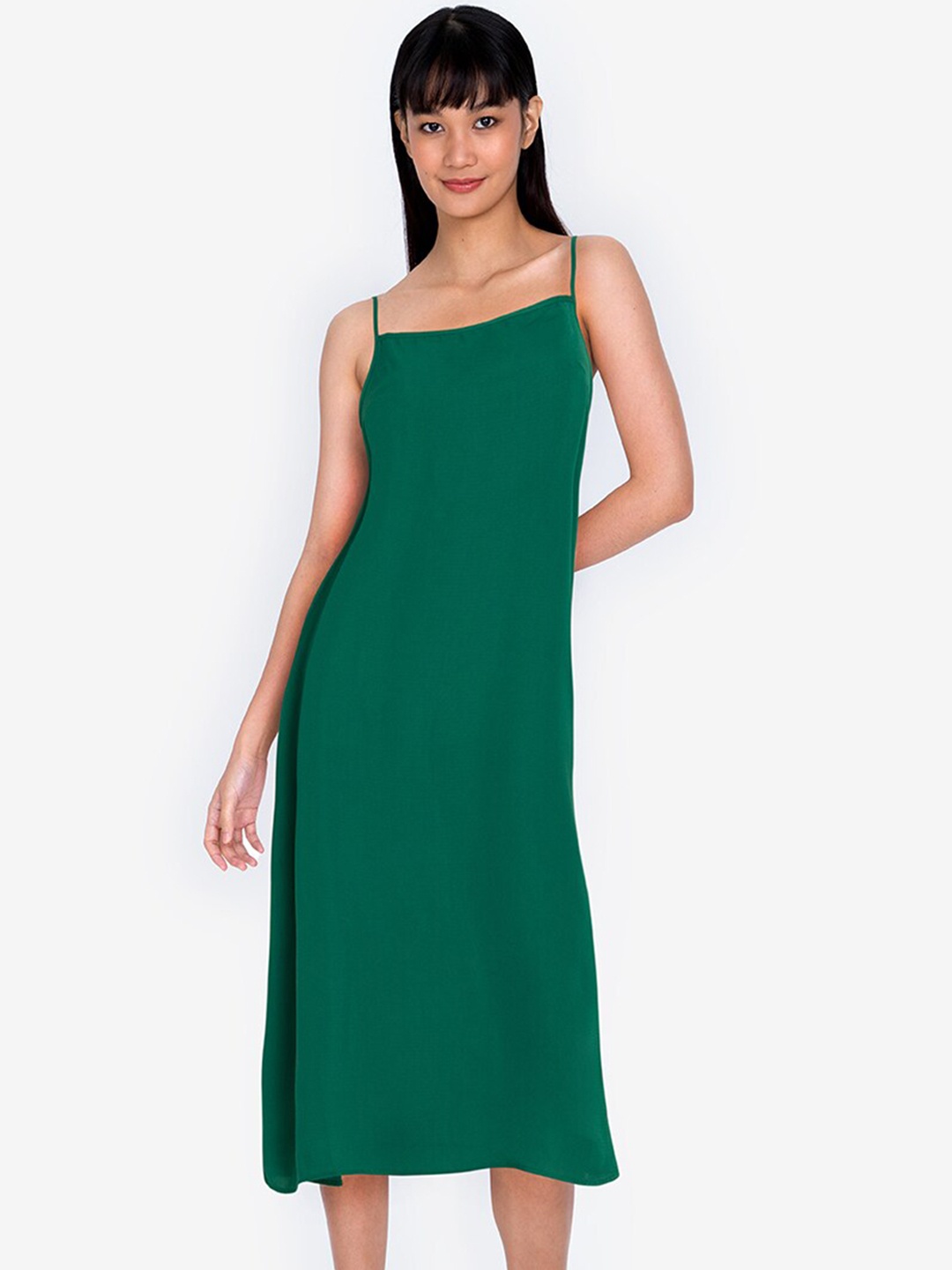 

ZALORA BASICS Women Green A-Line Midi Slip Styled Back Dress