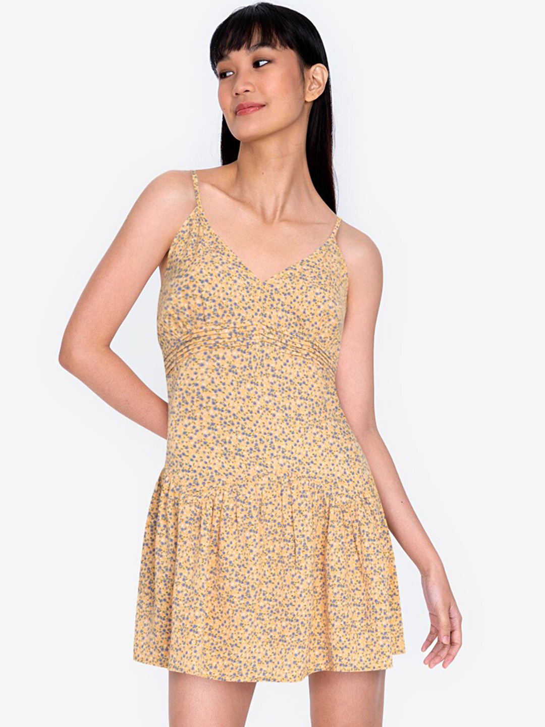 

ZALORA BASICS Yellow Floral Mini Dress