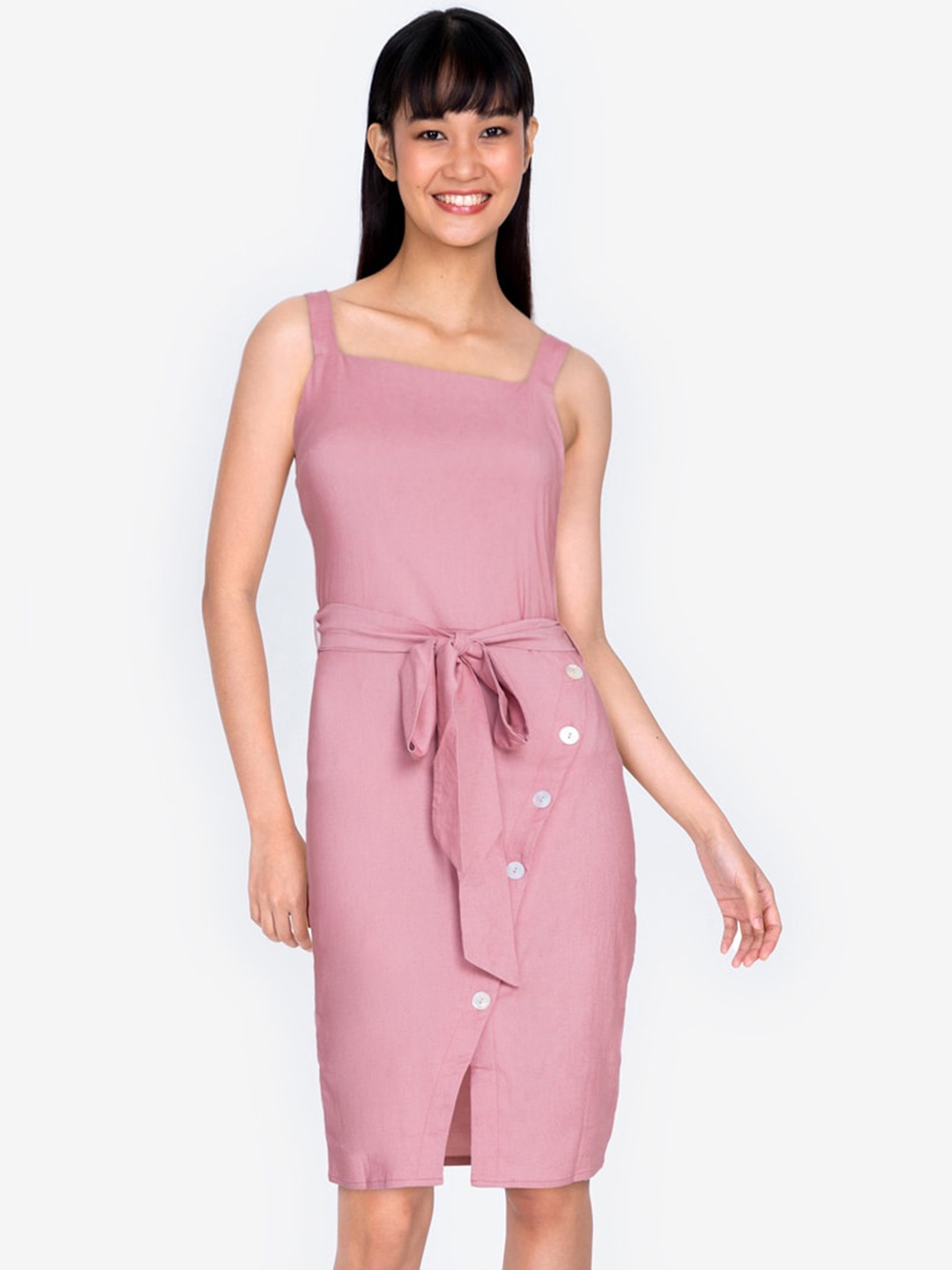 

ZALORA BASICS Women Pink Asymmetric Button Down Bodycon Dress