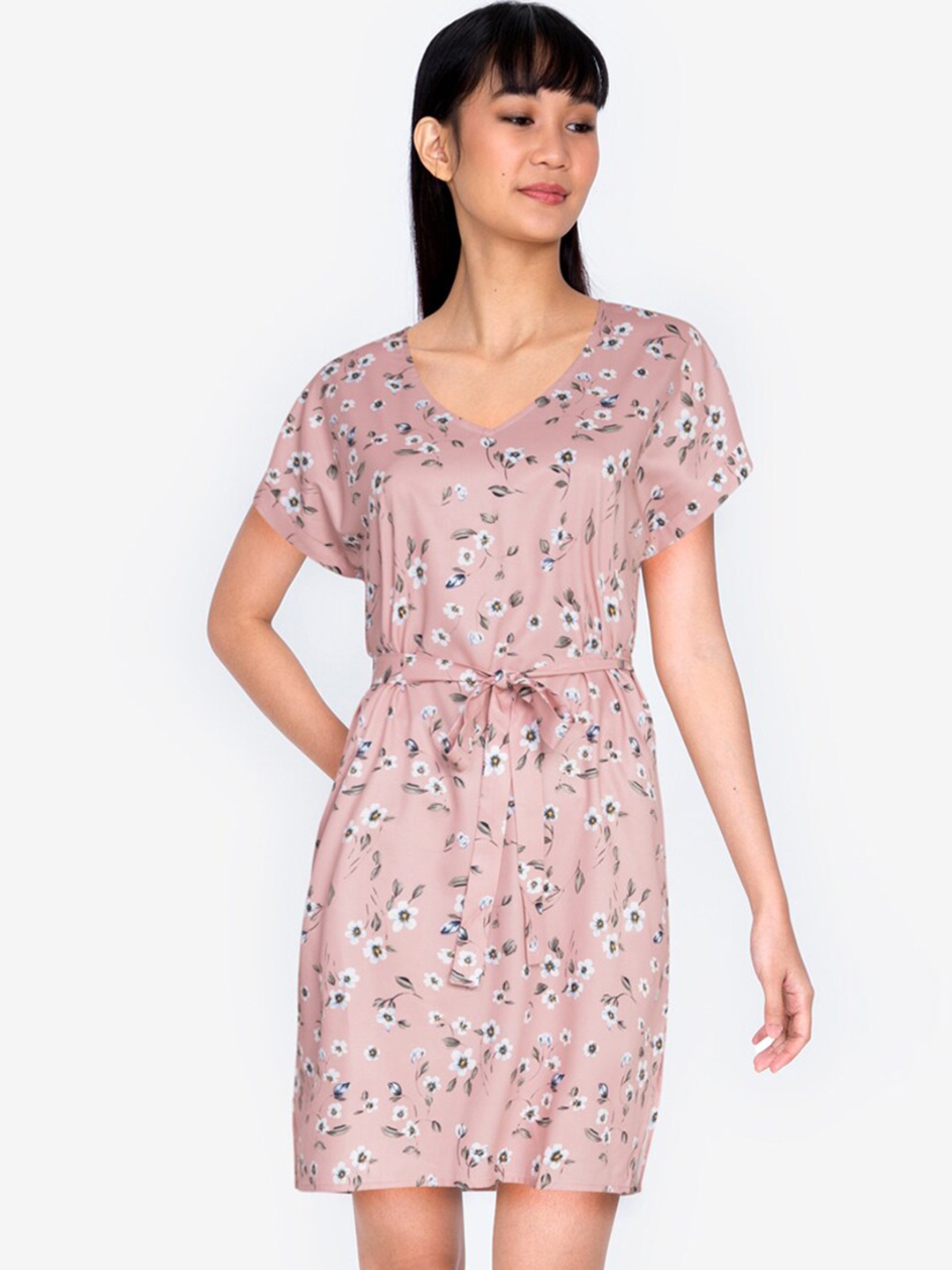 

ZALORA BASICS Women Pink & Black Floral A-Line Dress