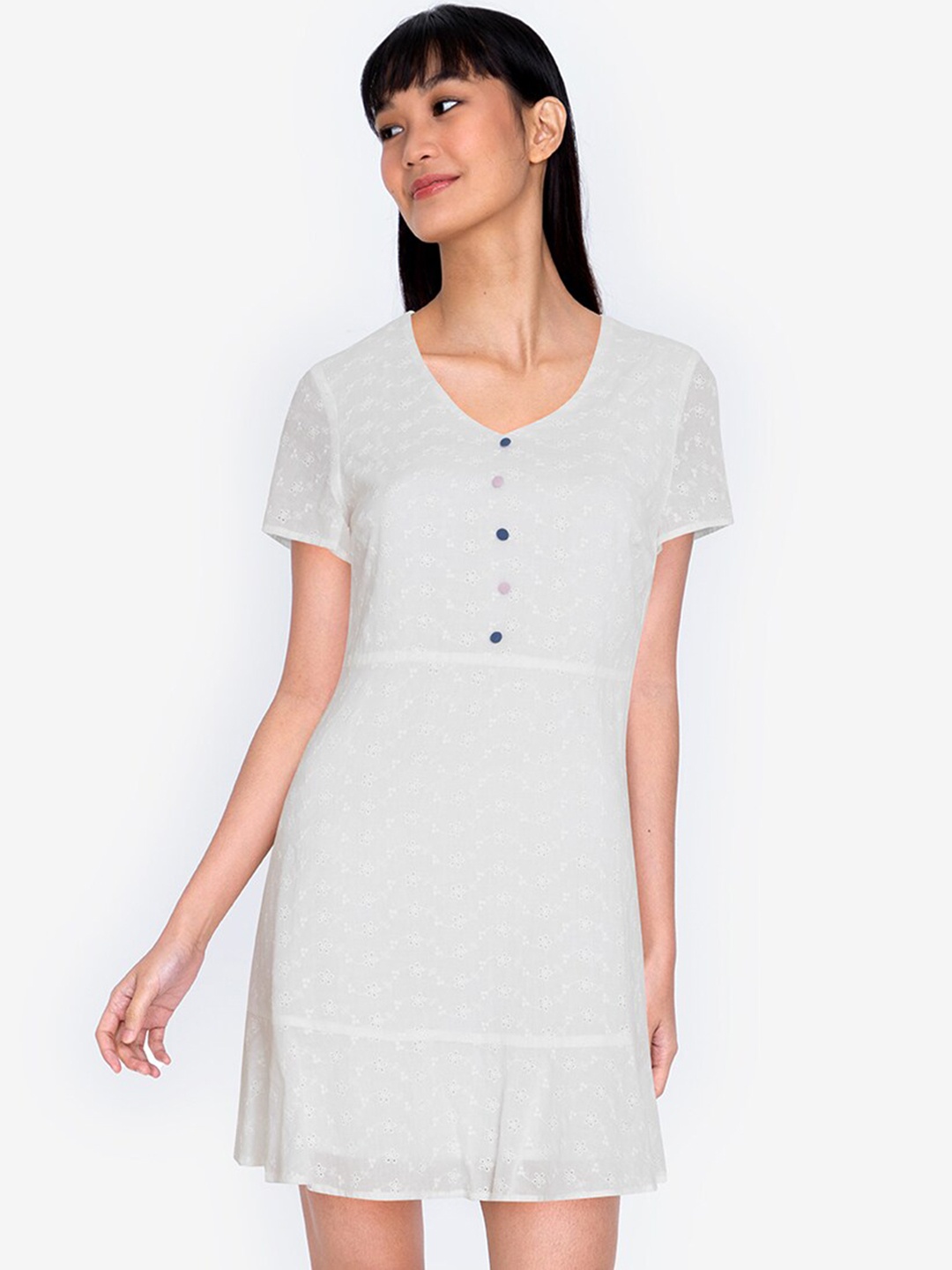 

ZALORA BASICS White Floral Embroidered Mini Dress