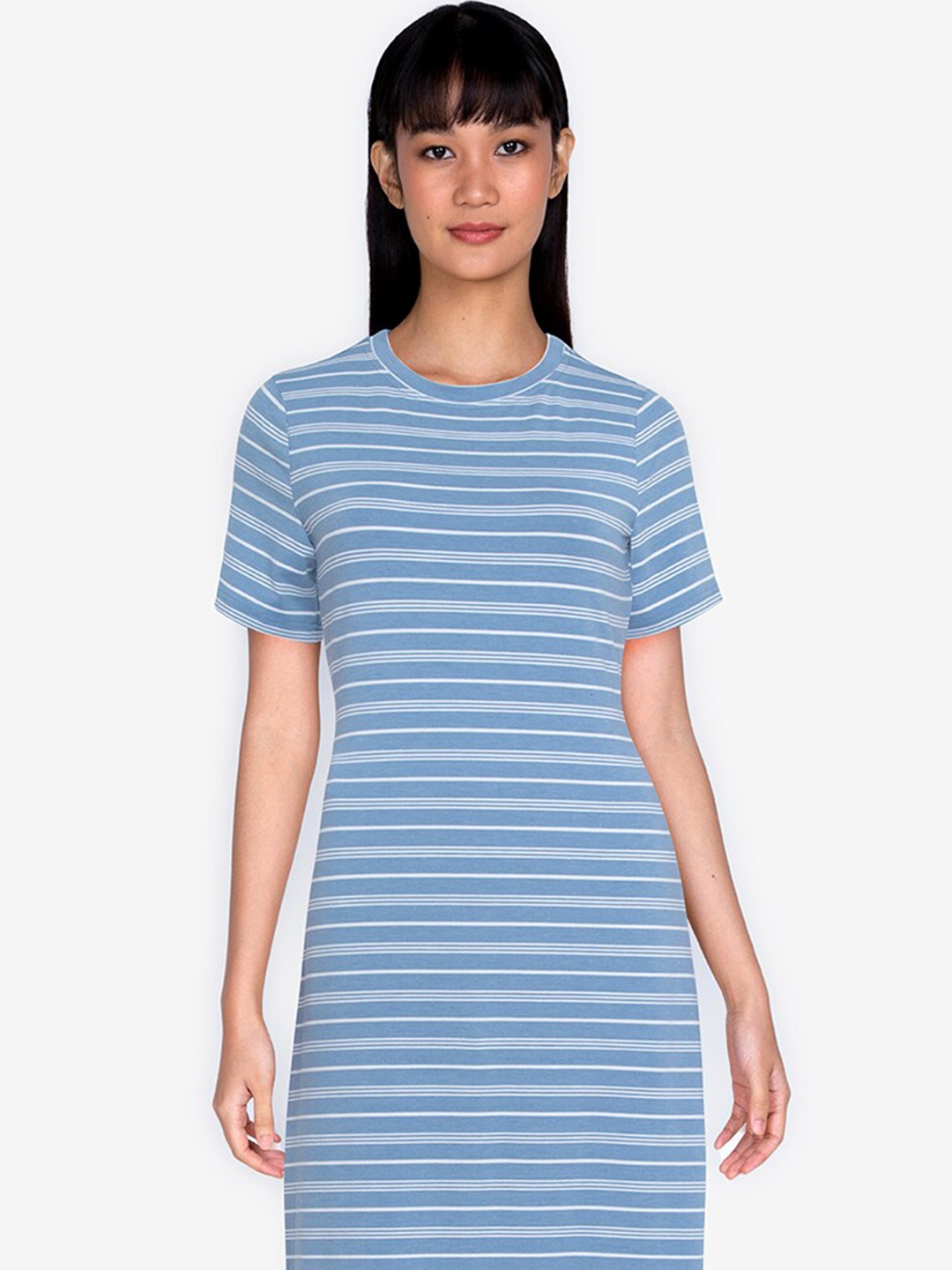 

ZALORA BASICS Blue & White Striped Back Cut Out Midi Dress
