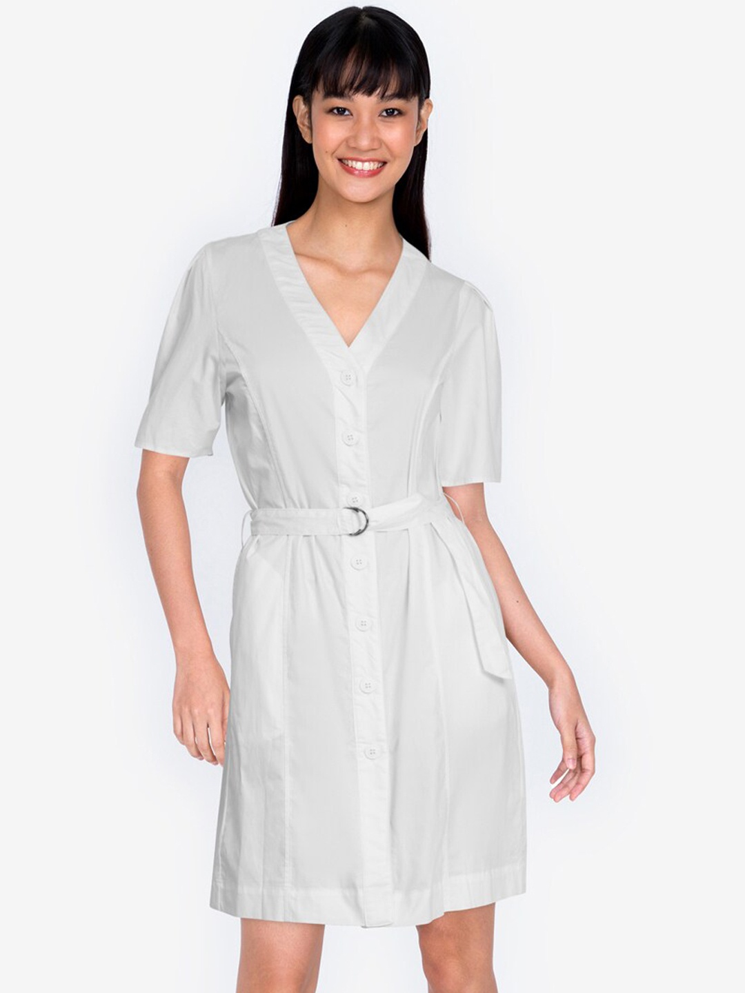 

ZALORA BASICS Women White Solid Shirt Dress