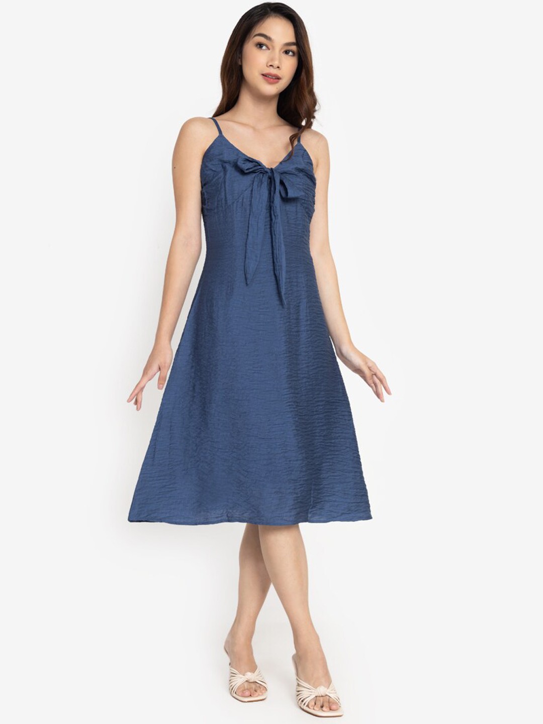 

ZALORA BASICS Women Blue Tie Front A-Line Dress