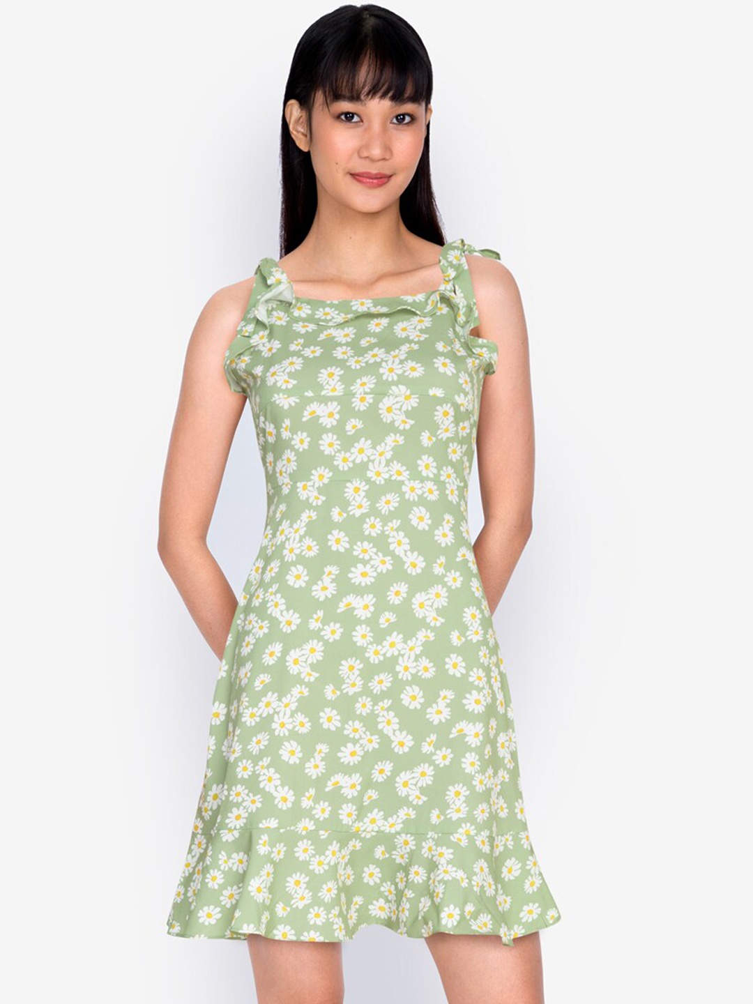 

ZALORA BASICS Green Floral Printed Sheath Dress