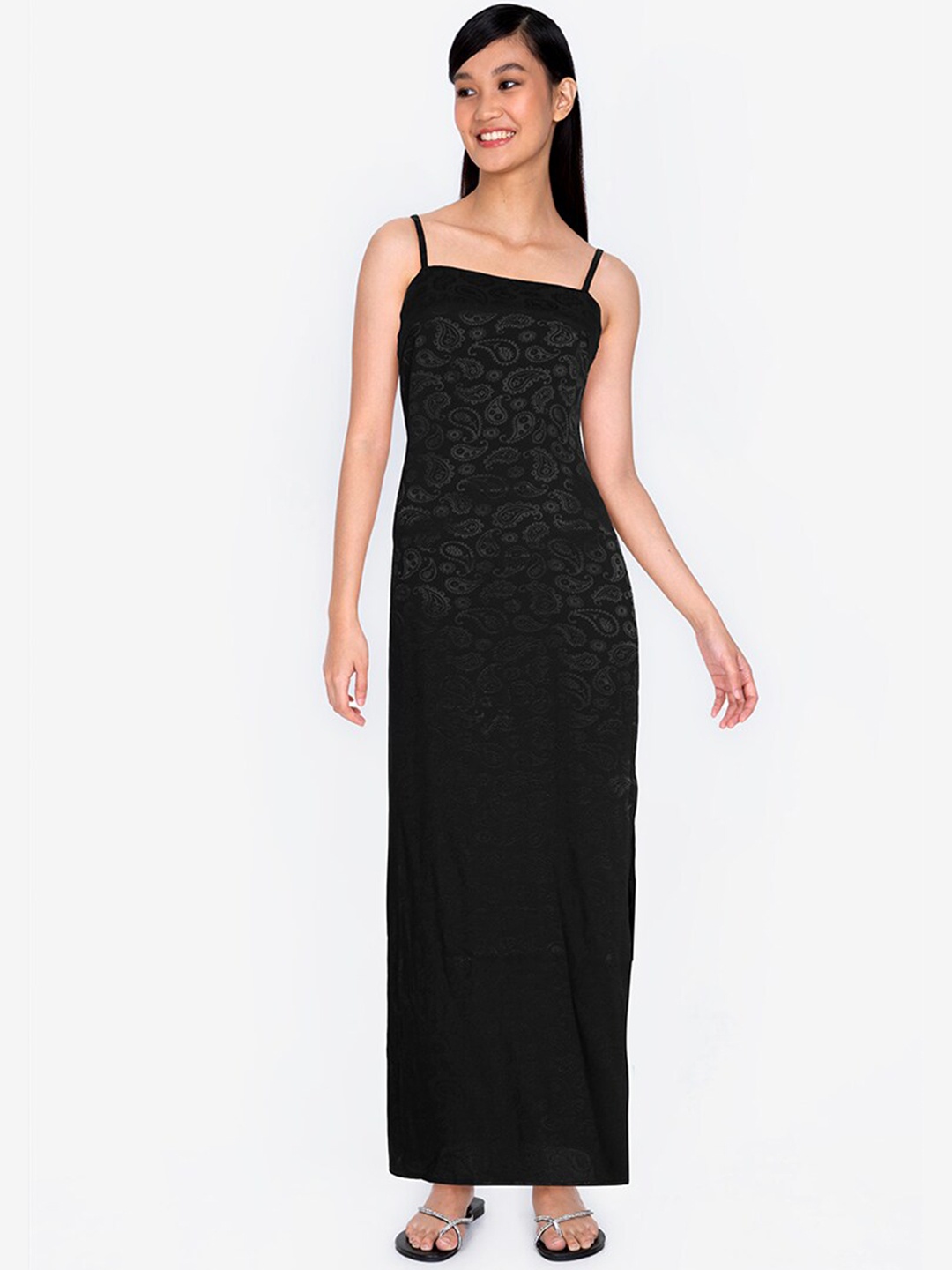 

ZALORA BASICS Black Straight Neck Cami Maxi Dress