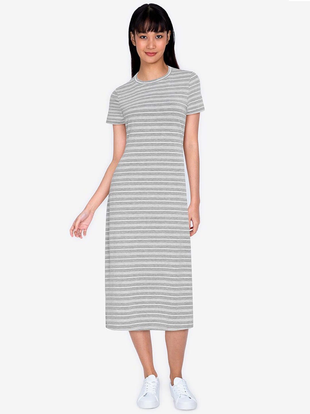 

ZALORA BASICS Grey & White Back Cut Out Midi Dress