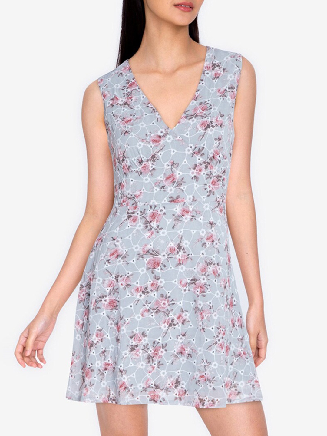 

ZALORA BASICS Women Blue & Multicoloured Floral A-Line Dress