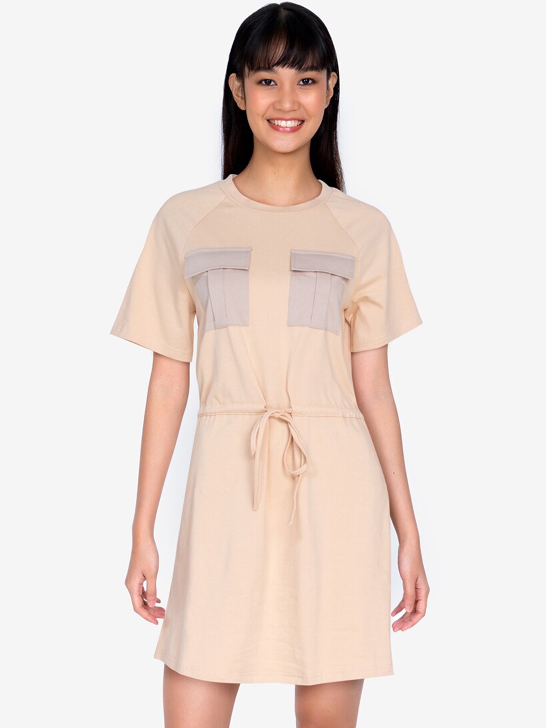 

ZALORA BASICS Peach-Coloured & Camel Brown Jersey Drawstring Dress