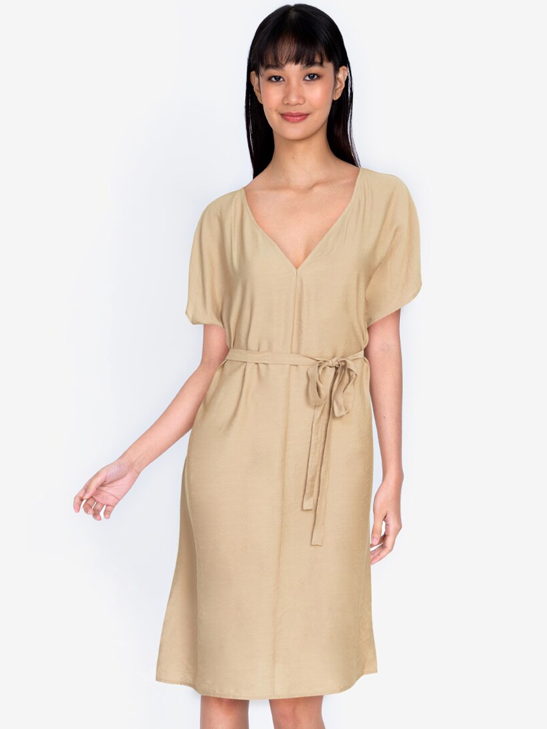 

ZALORA BASICS Beige Solid Sheath Dress