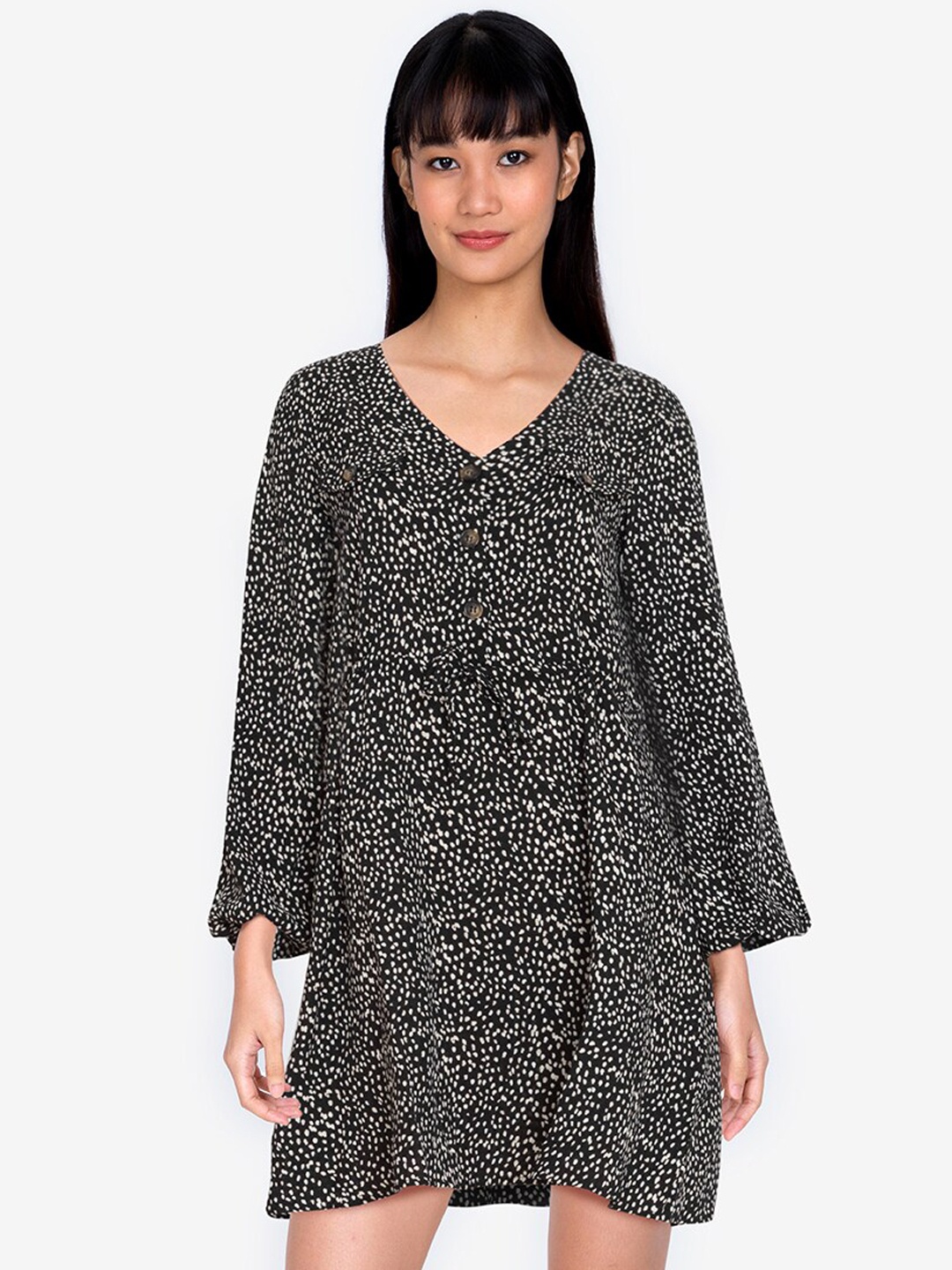 

ZALORA BASICS Black & White Drawstring Waist A-Line Dress