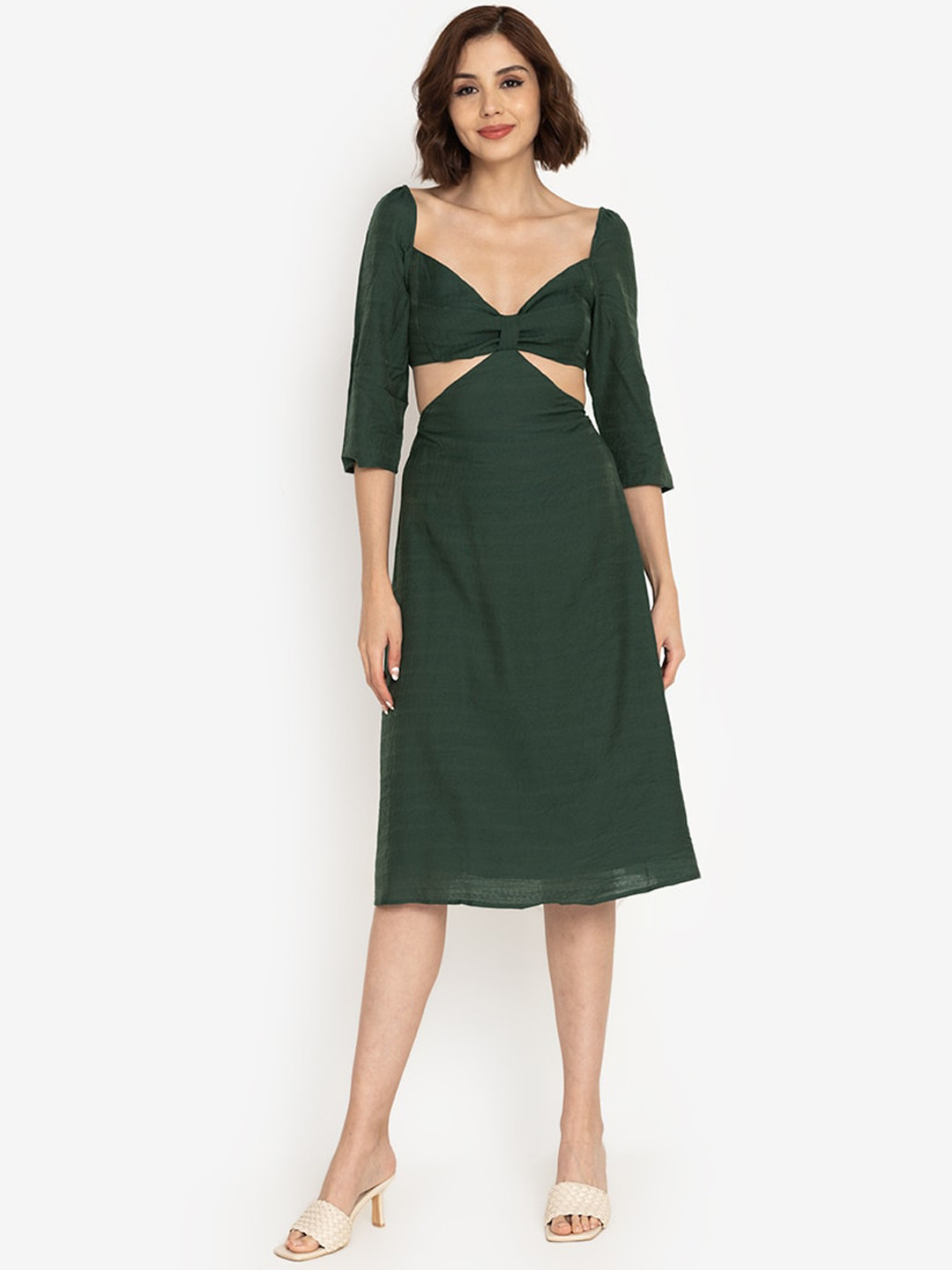 

ZALORA BASICS Women Green A-Line Cut-out Dress