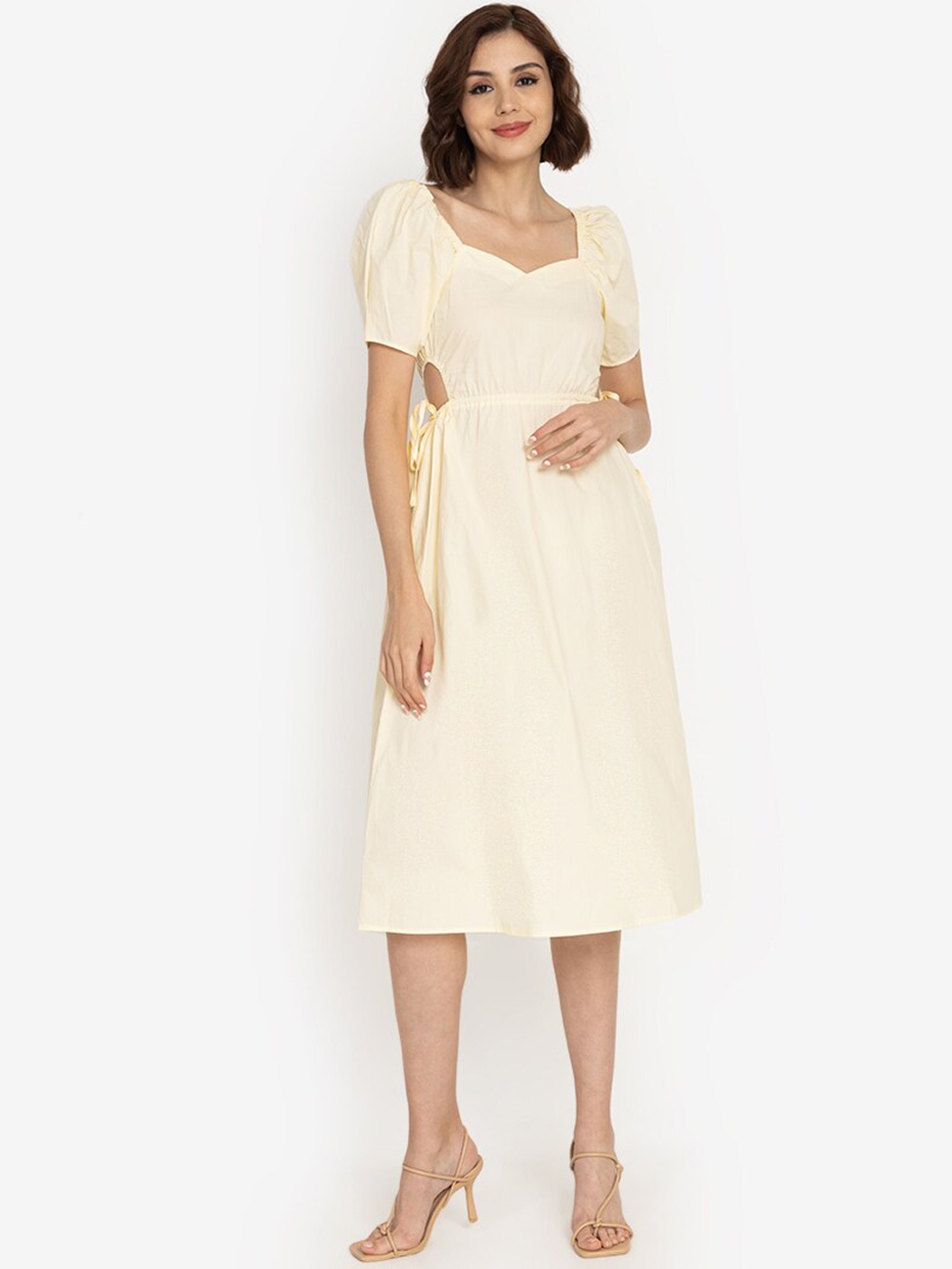 

ZALORA BASICS Yellow Ruffle Sleeve Midi Dress with Sash