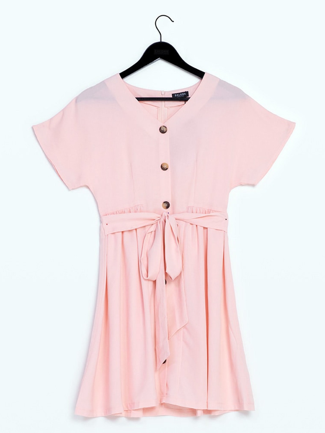 

ZALORA BASICS Pink Tie Front A-line Mini Dress