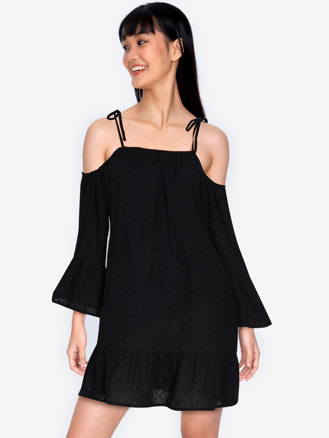 

ZALORA BASICS Black Self Design Cotton Sheath Dress