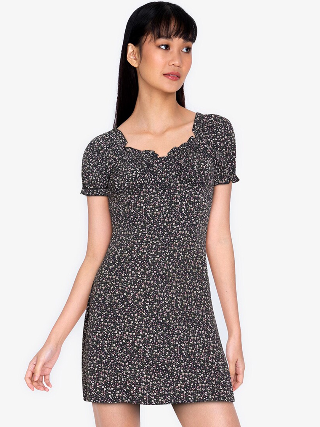 

ZALORA BASICS Women Black & Multicoloured Floral A-Line Dress